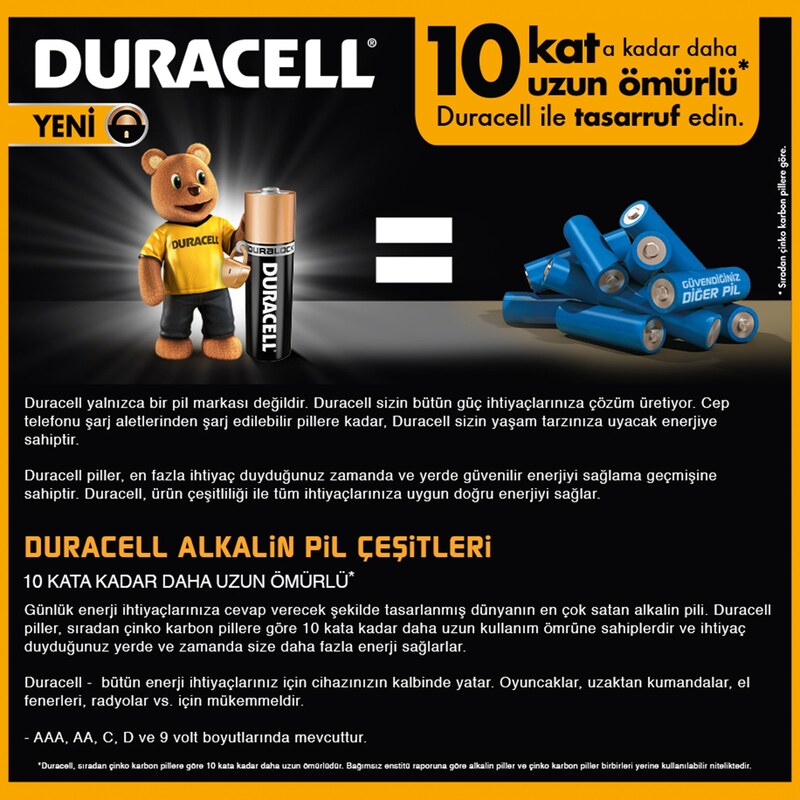 Duracell Alkalin Pil 9V Tekli