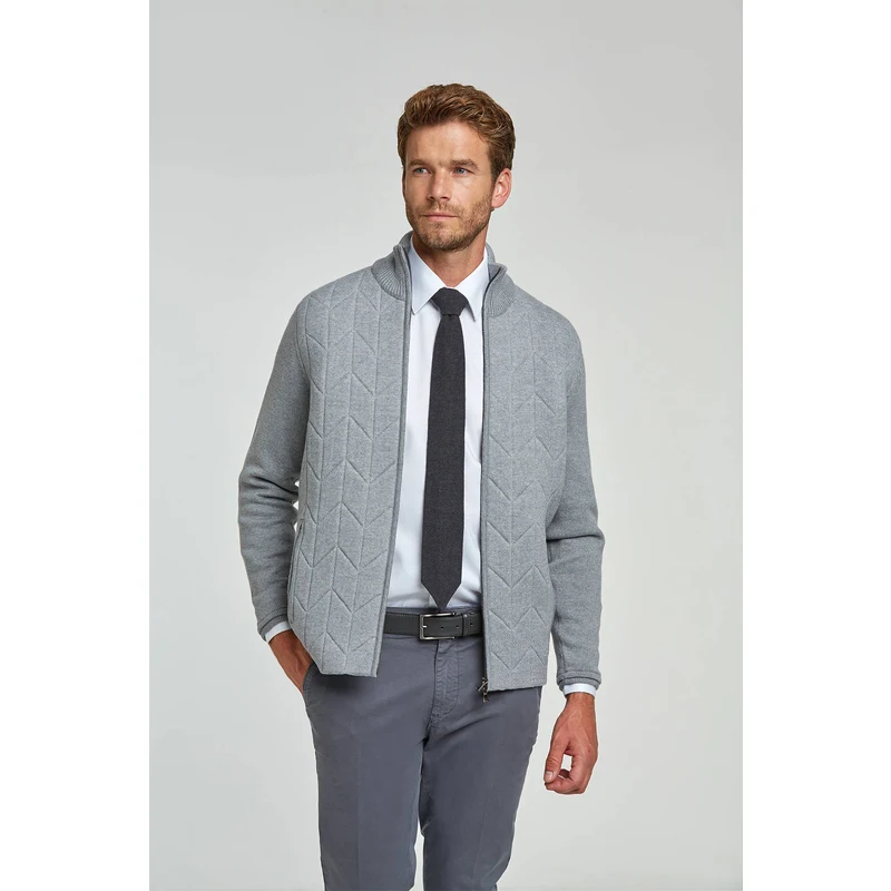 Hemington Merino Yün Activewear Açık Gri Triko Mont SN8354