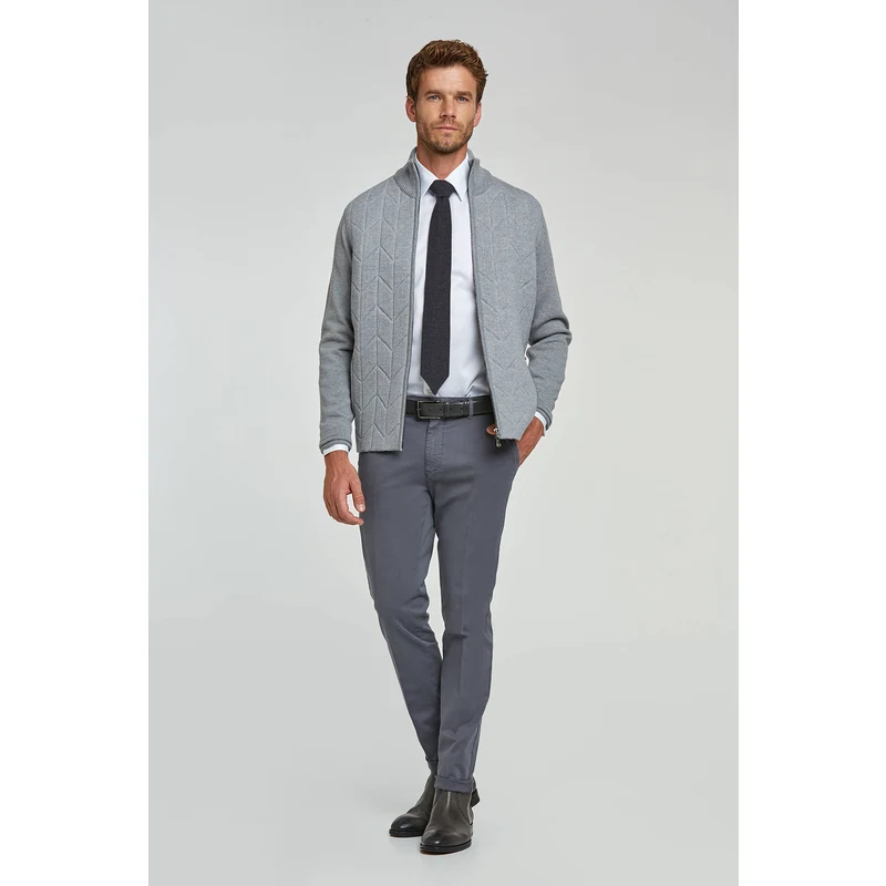 Hemington Merino Yün Activewear Açık Gri Triko Mont SN8354