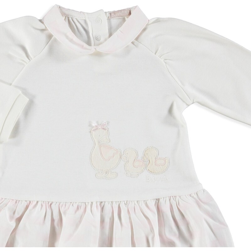 BONNE Kız Bebek Ördek Nakışlı Elbise - Ekru