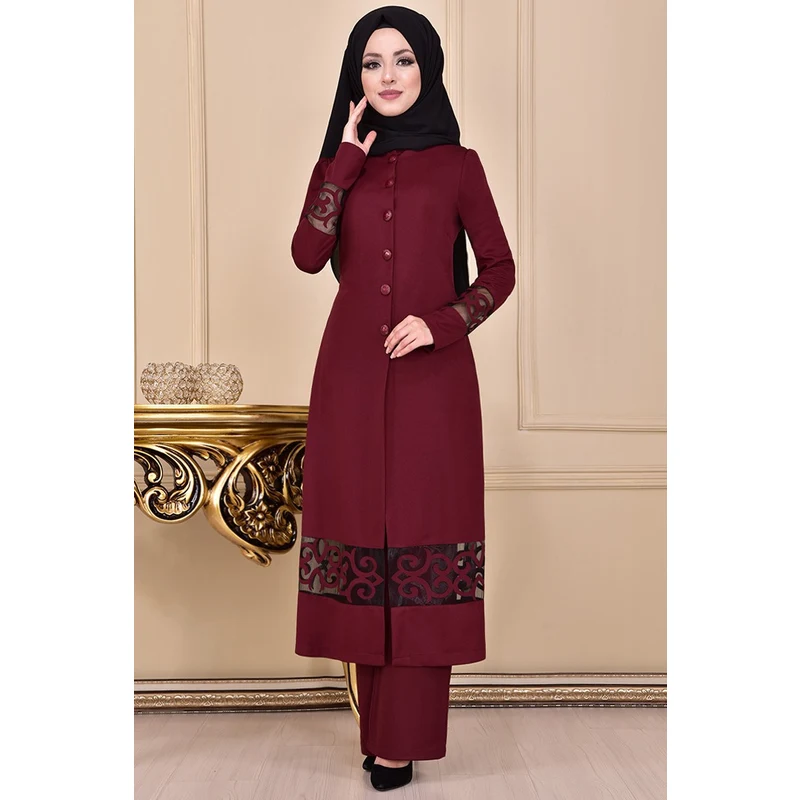 Buttoned Tunic Combine Burgundy ASM2057