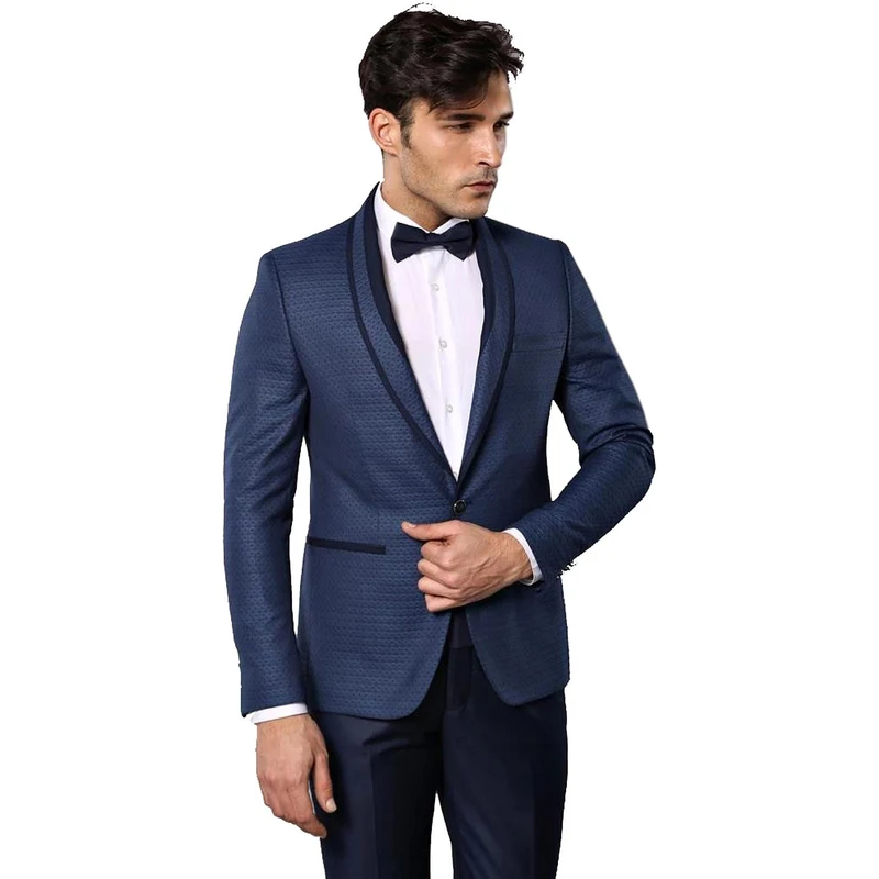 Blue Patterned Tuxedo Suit | Wessi