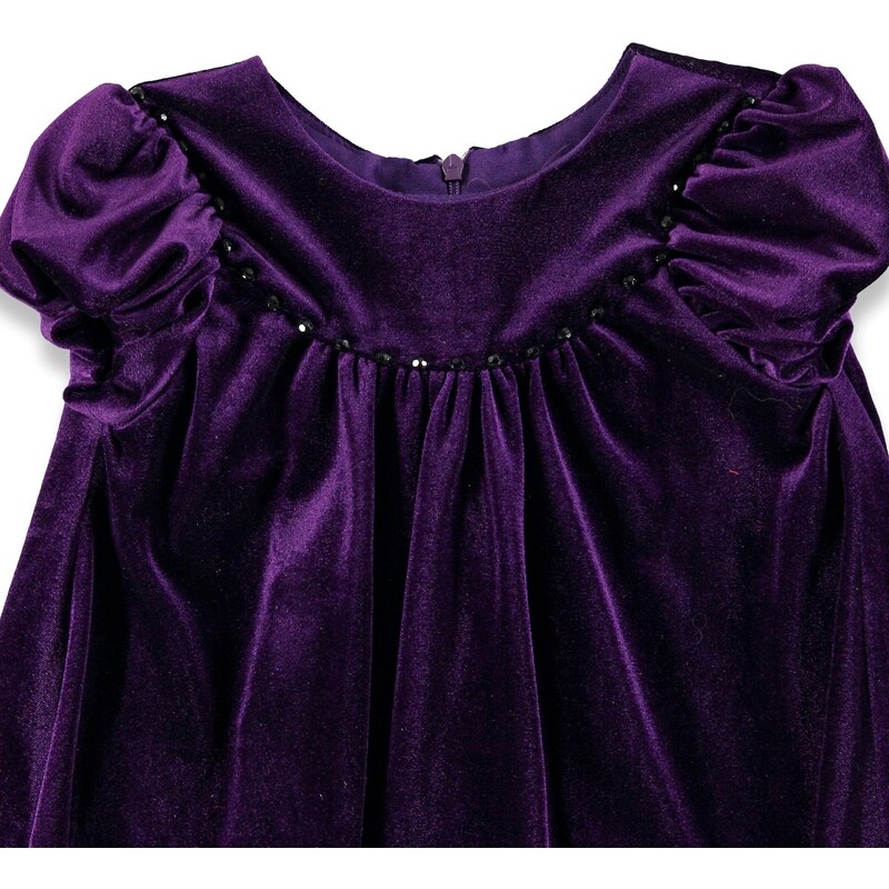 ChatonDor Kış Kadife Abiye Kız Bebek Elbise - Mor