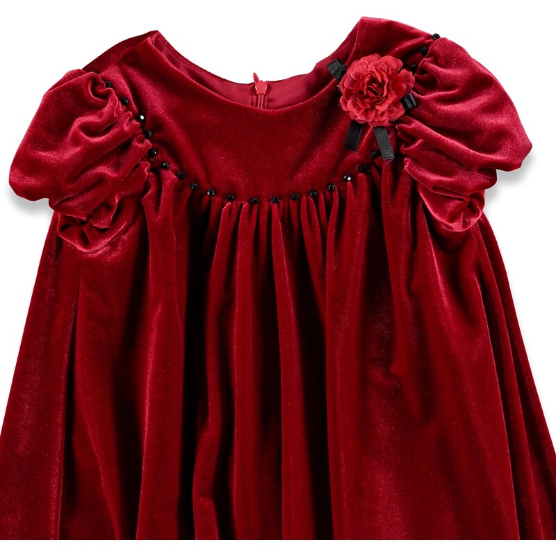 ChatonDor Kış Kadife Abiye Kız Bebek Elbise - Kırmızı