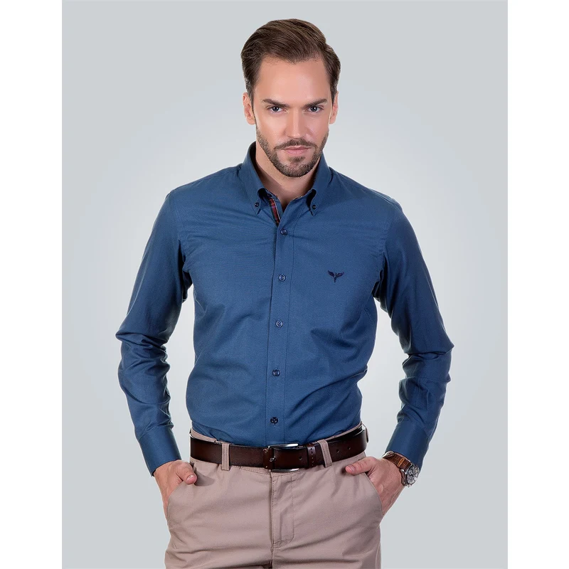TUDORS Slim Fit Pamuklu Kolay Ütü Düz Erkek Gömlek