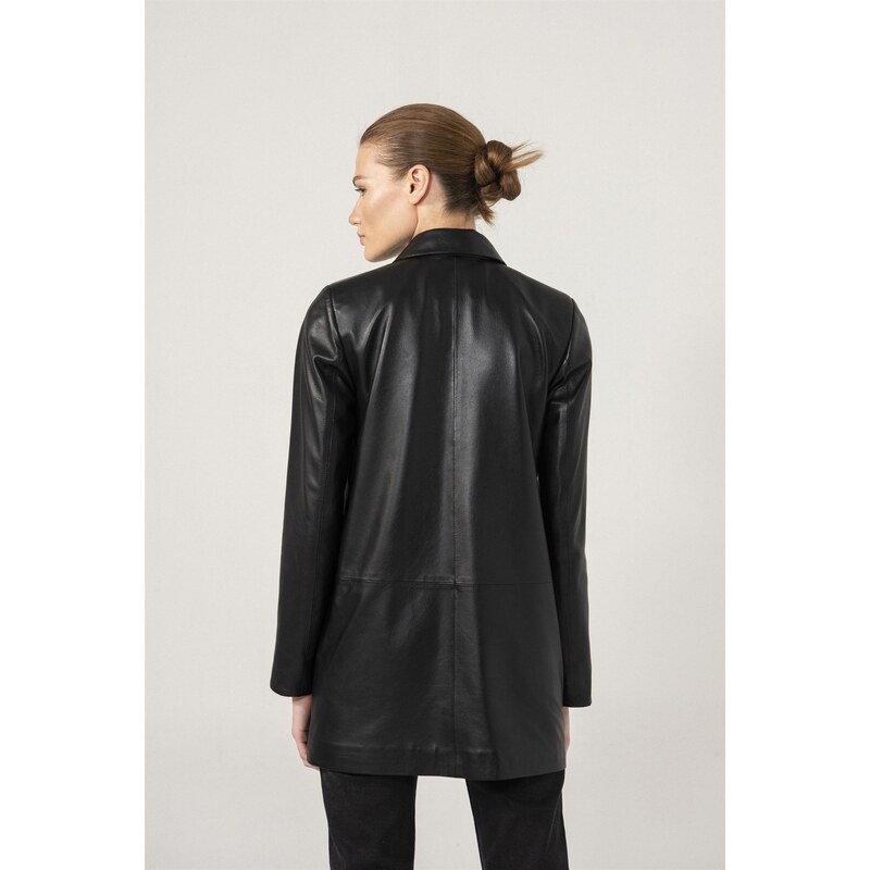Black Noble ZOE Siyah Deri Kruvaze Blazer Ceket