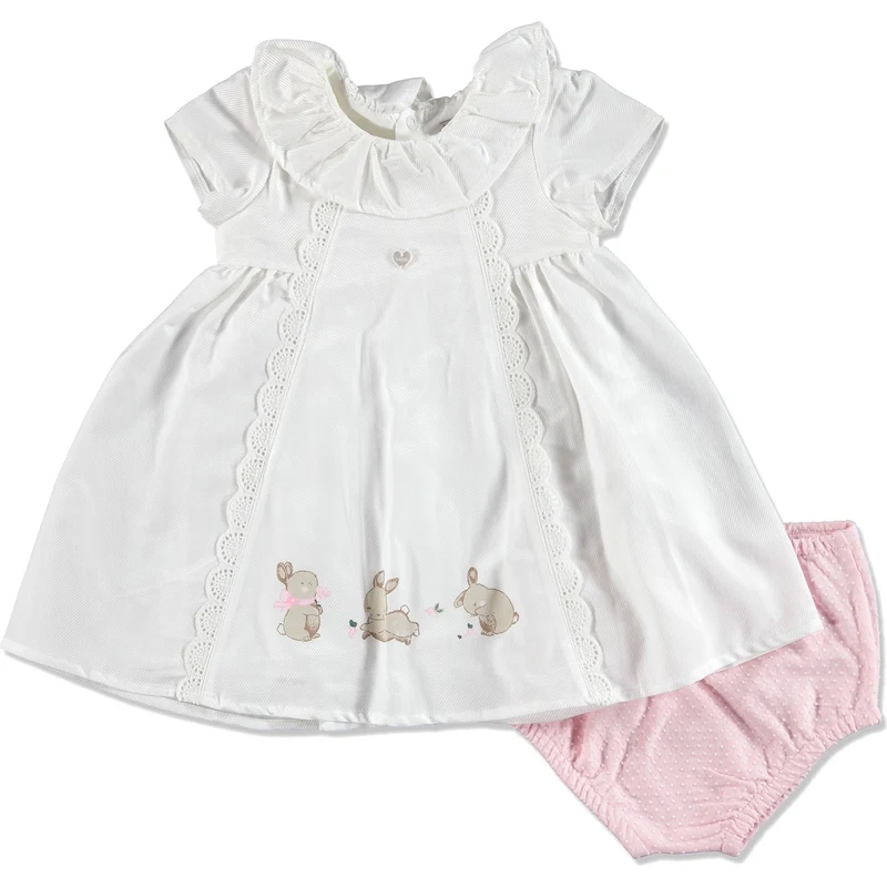 HelloBaby Yaz Kız Bebek Sevimli Tavşan Elbise-Külot Takım - Pembe