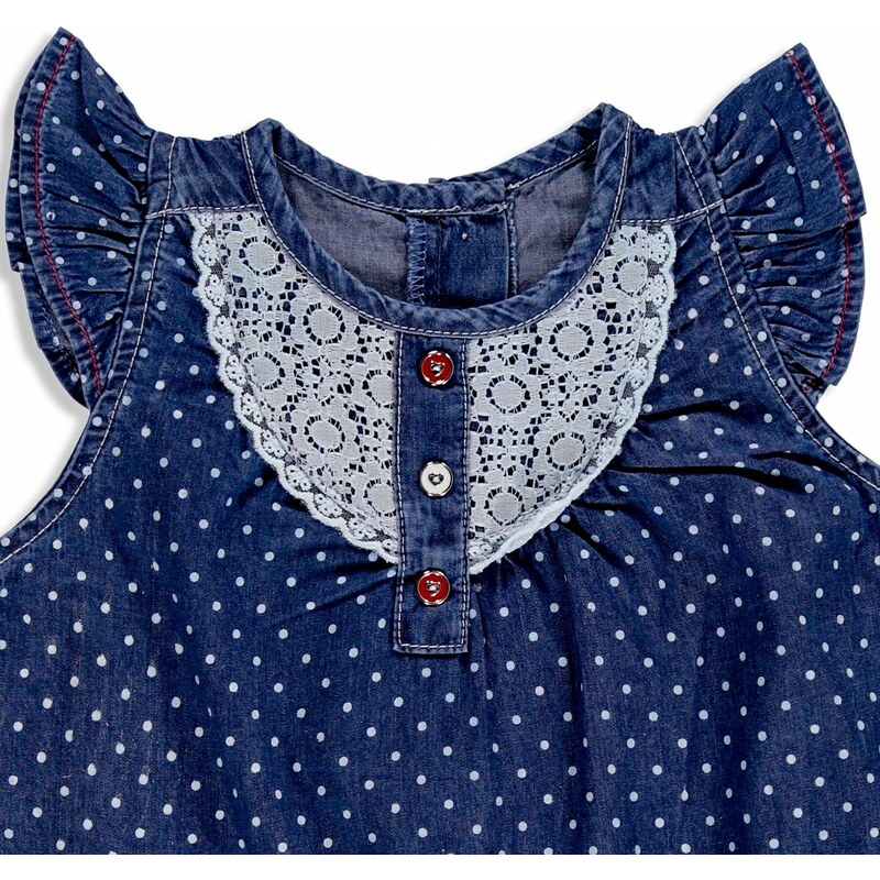 Overdo Yaz Kız Bebek Baskılı Dantelli Pamuklu Elbise - İndigo