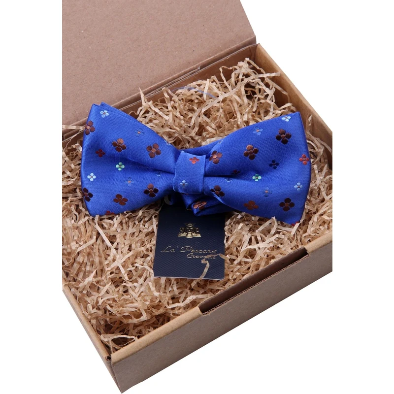 Kravatkolik Flower Patterned Blue Bow Tie P500