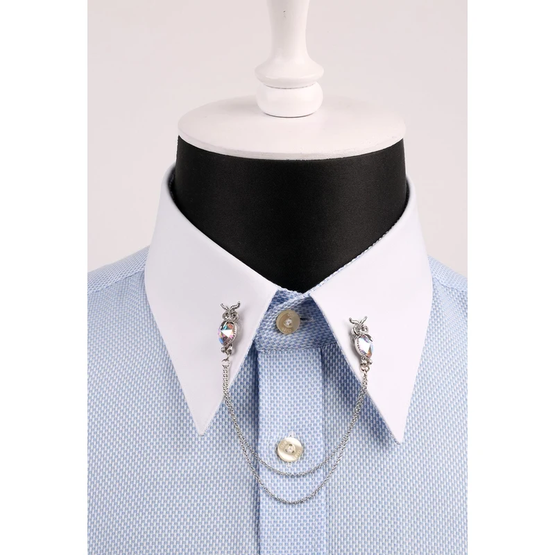 Kravatkolik Owl Figured Silver Color Shirt Collar Pin GI024