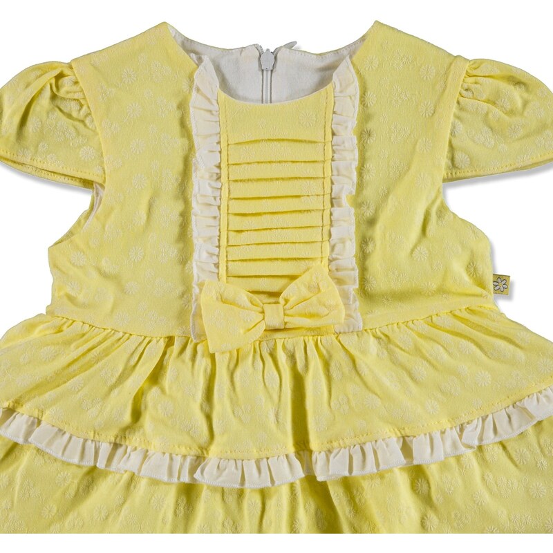 Mymio Yaz Kız Bebek Çiçekli İnterlok Kısa Kol Bebe Yaka Tek Elbise - Sarı