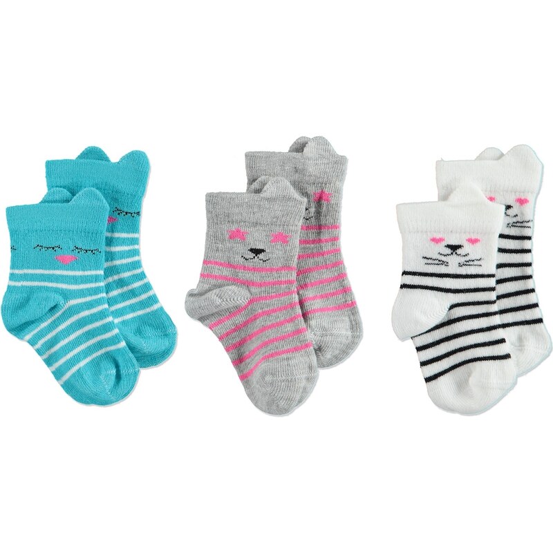 Aziz Bebe Pamuklu 3lü Bebek Çorap - Karışık Renkli