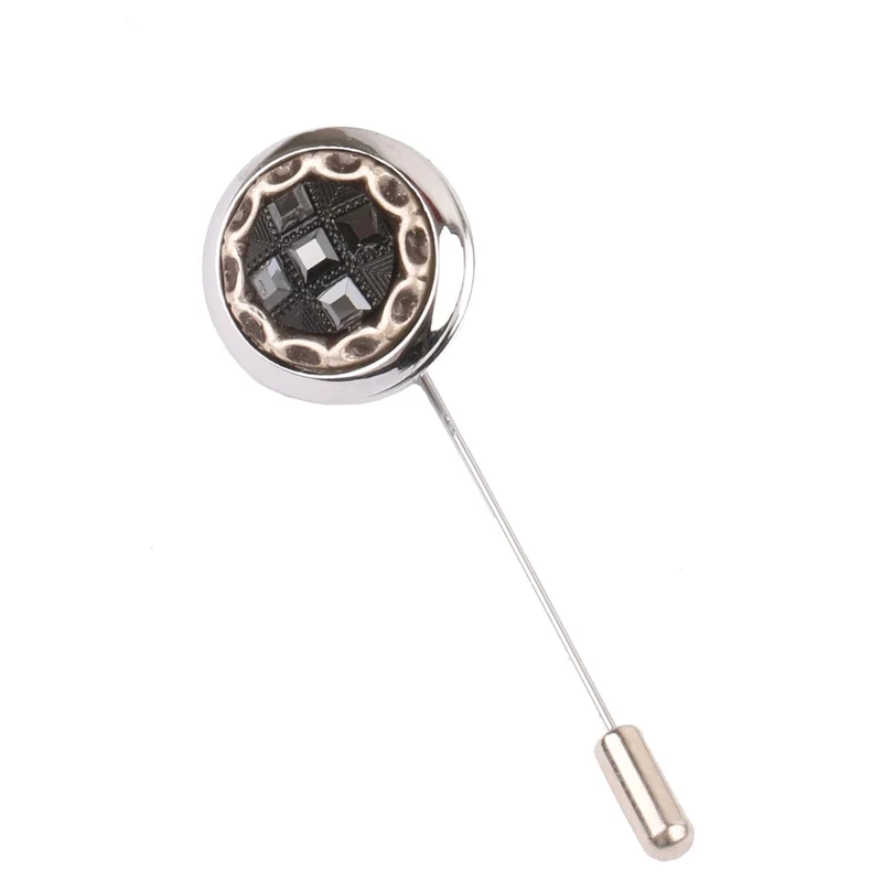 Kravatkolik Silver Color Black Smoked Stone Collar Pin YI195