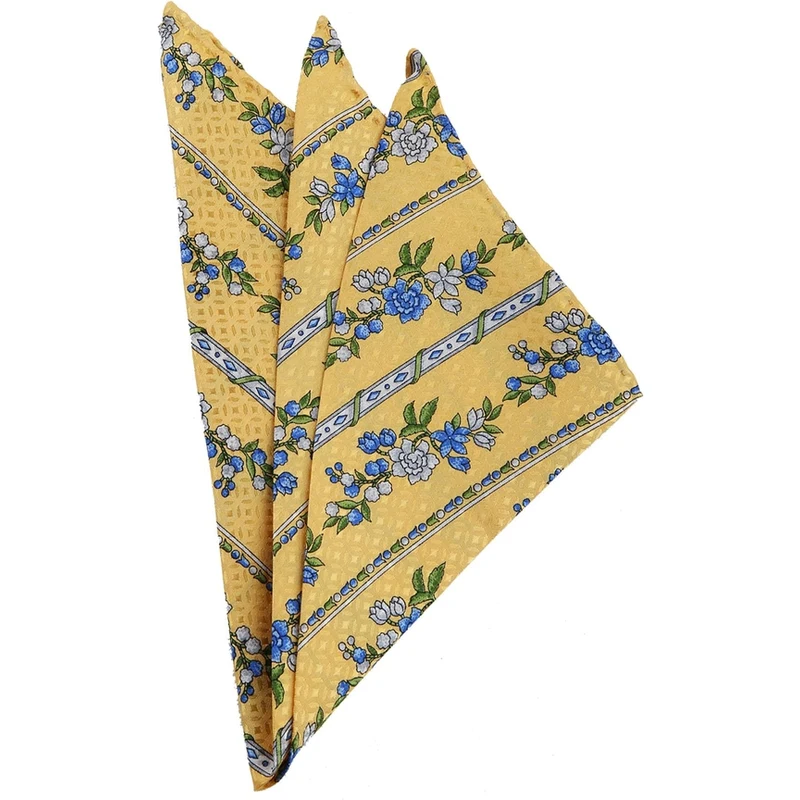 La Pescara Yellow Motif Printed Silk Handkerchief SPS118