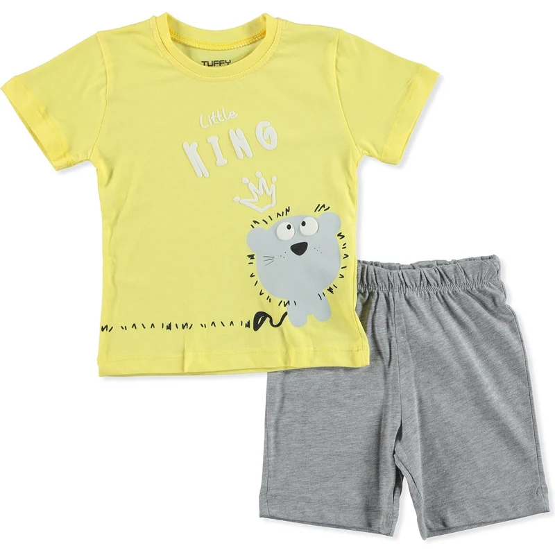 Tuffy Erkek Bebek Şaşkın Kral Baskılı 2li Tshirt-Şort Takım - Sarı