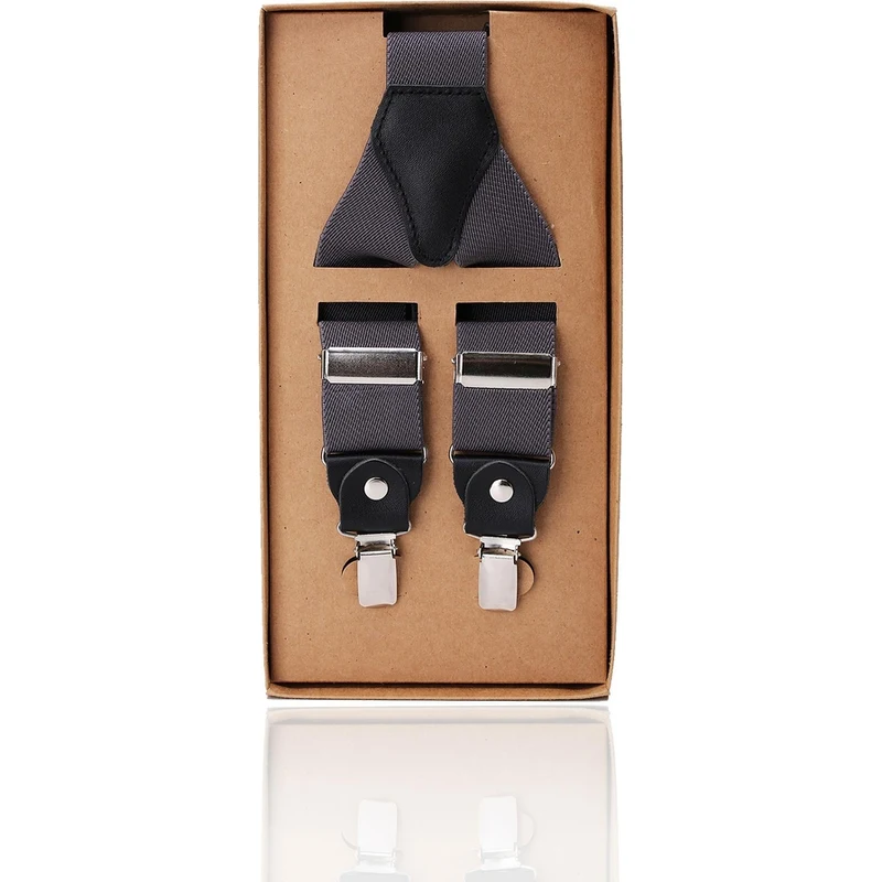 Kravatkolik Smoked Color Leather Connected Men's Suspenders PAN57
