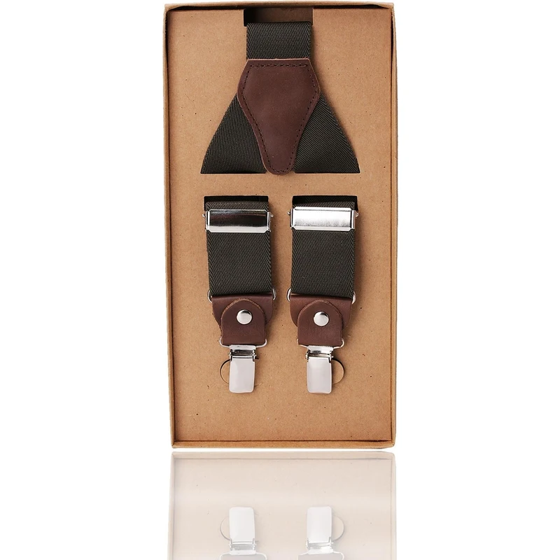 Kravatkolik Khaki Color Leather Connection Men's Suspenders PAN38