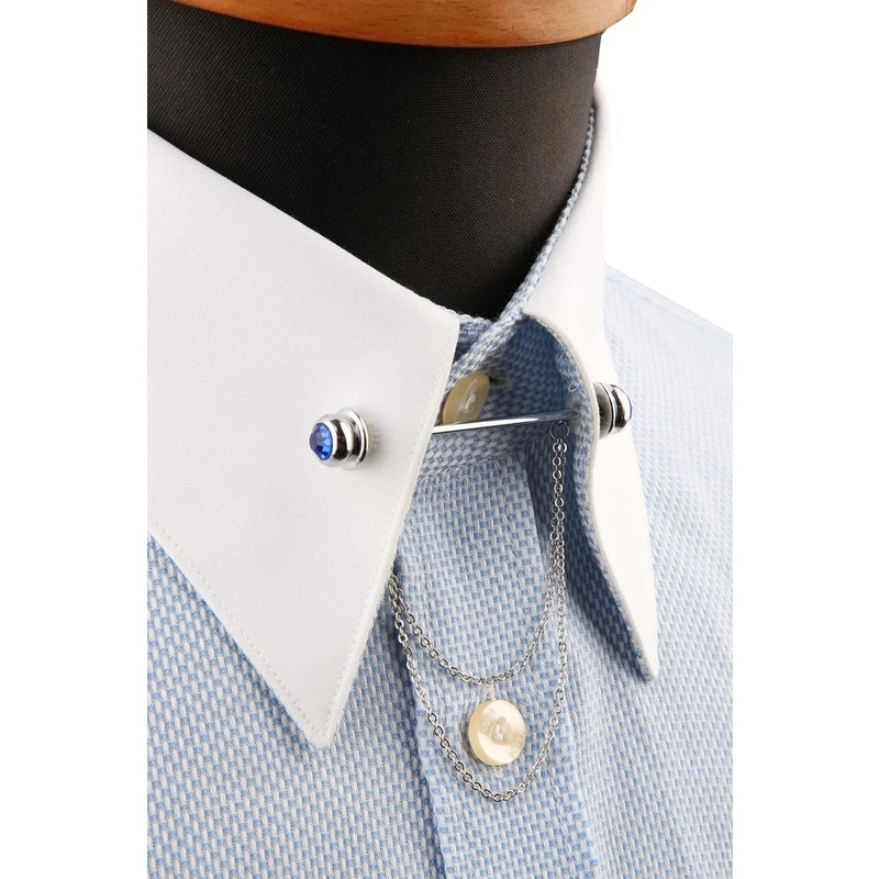 Kravatkolik Sax Stone Chain Shirt Collar Pin GI206