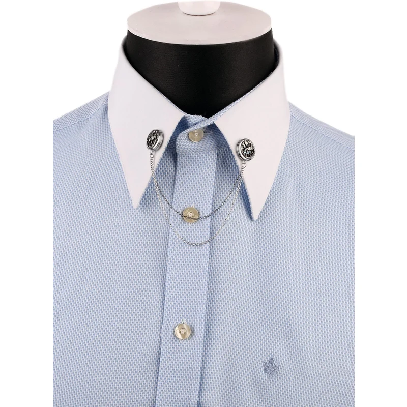 Kravatkolik Silver Color Stoned Chain Shirt Collar Pin GI156