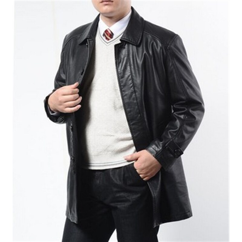 Derimont's Hakiki Deri Siyah Gömlek Yaka Uzun Erkek Deri Ceket