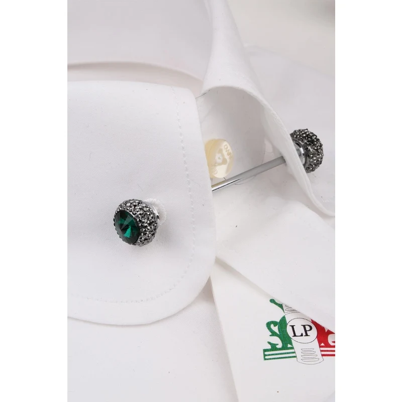 Kravatkolik Green Stoned Shirt Collar Pin GI129