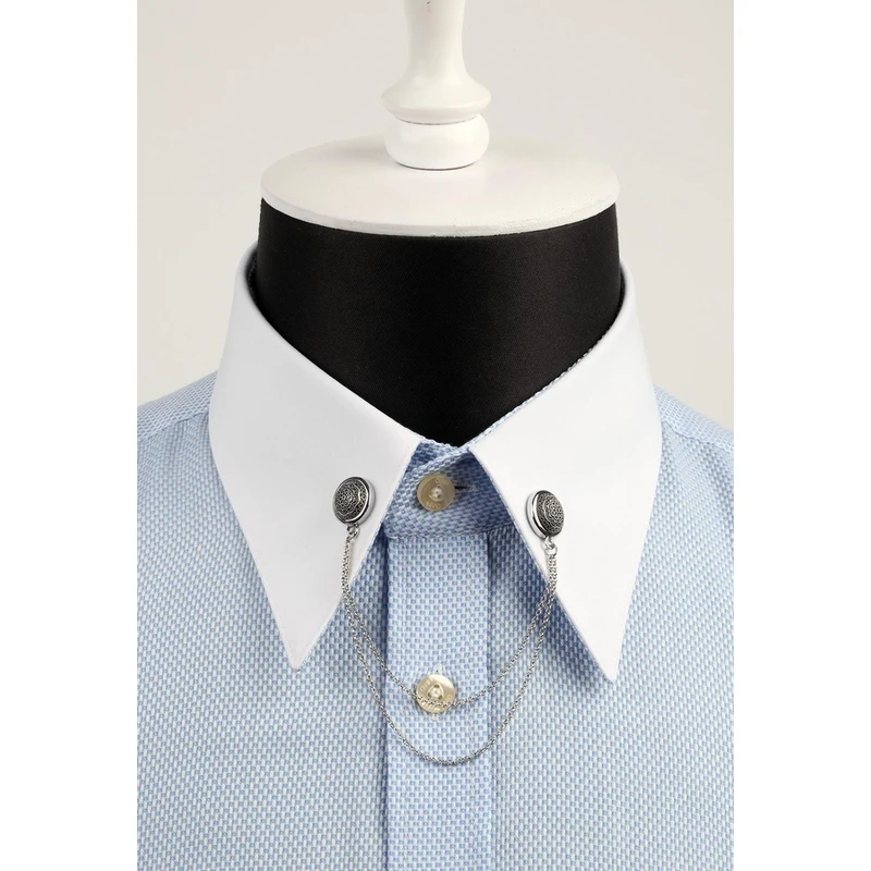 Kravatkolik Chain Silver Color Shirt Collar Pin GI025