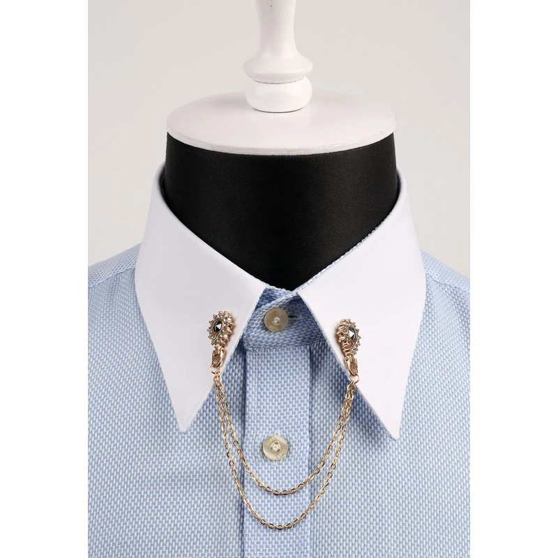 Kravatkolik Stony Chain Gold Color Shirt Collar Pin GI026