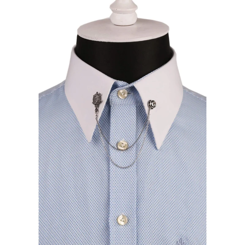 Kravatkolik Shirt Collar Pin with Turtle Pattern and Stony Chain GI133