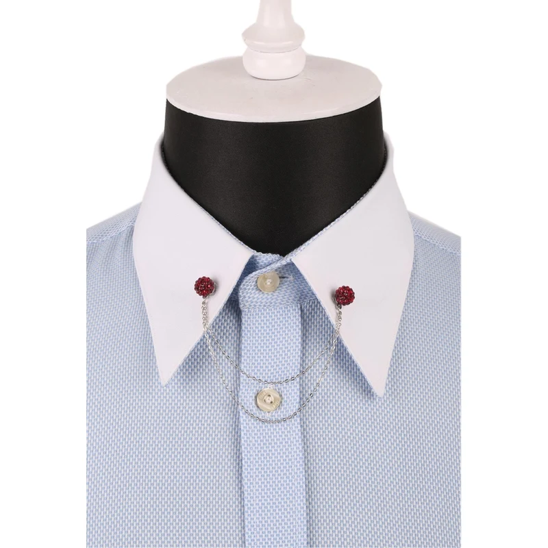 Kravatkolik Crystal Claret Red Stone Silver Color Shirt Collar Pin GI068