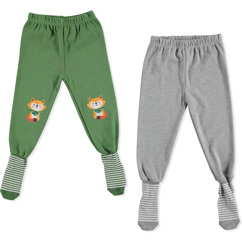 HelloBaby Basic Bebek 2li Çoraplı Pijama Pantolon - Yeşil