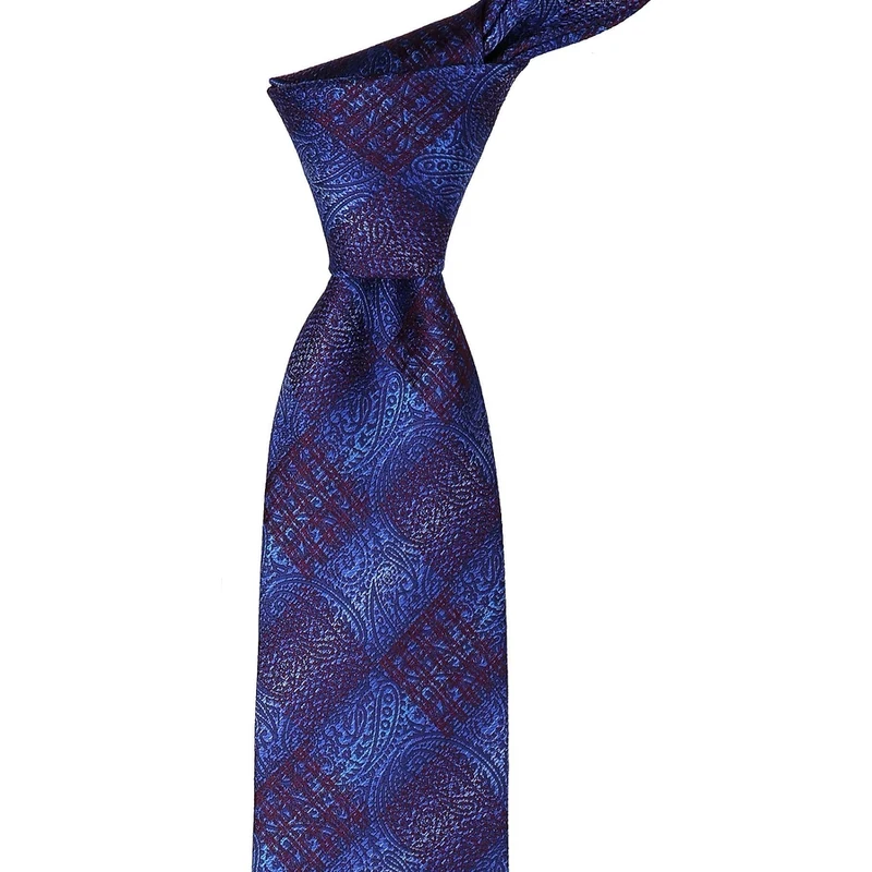 Kravatkolik Blue - Plum Patterned Handkerchief Classic Tie KK9523