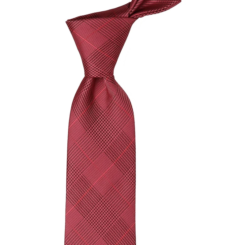 Kravatkolik Classic Tie With Pink Plaid Pattern Handkerchief KK9576