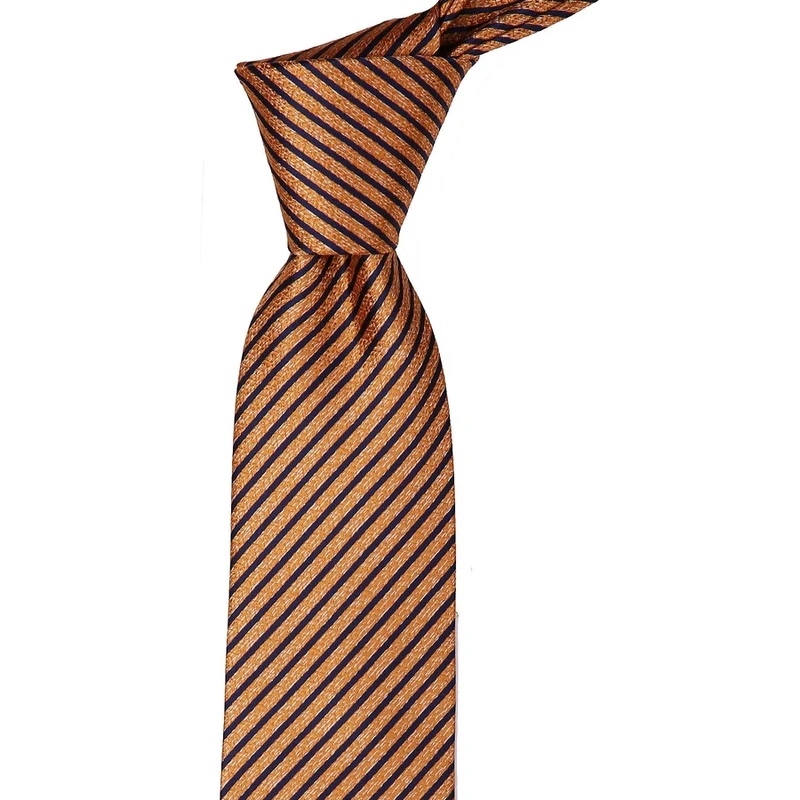 Kravatkolik Yellow - Navy Blue Stripe Patterned Classic Tie KK9597