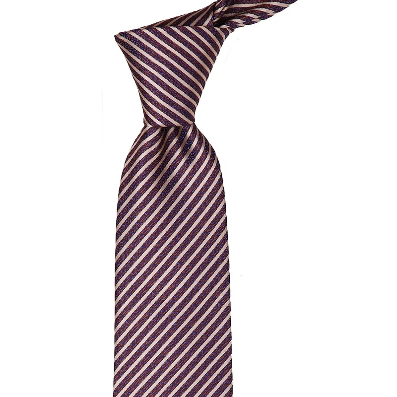 Kravatkolik Brown - Beige Line Patterned Classic Tie KK9600