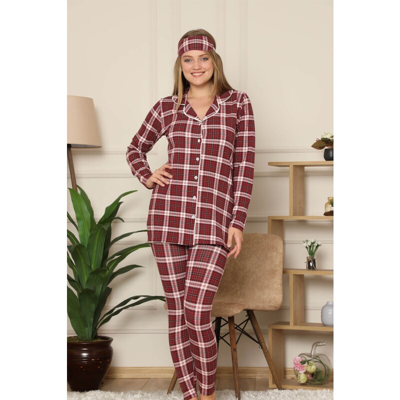 Akbeniz Kadın Pamuklu Düğmeli Şardonlu Taytlı Uzun Kol Pijama Takım 2498