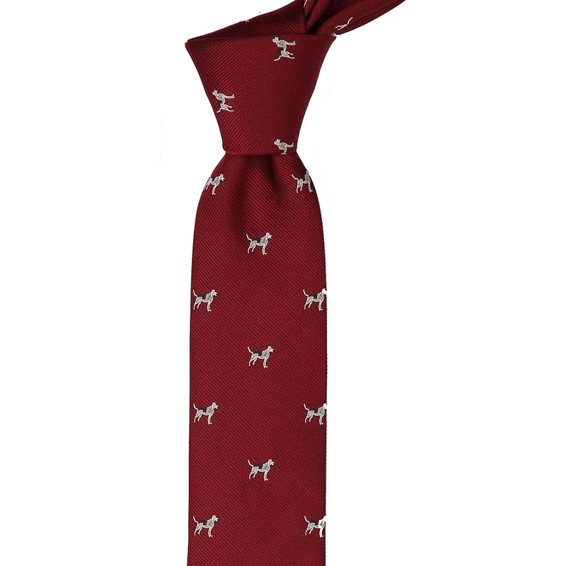 Kravatkolik Burgundy Dog Pattern Slim Tie SK7075
