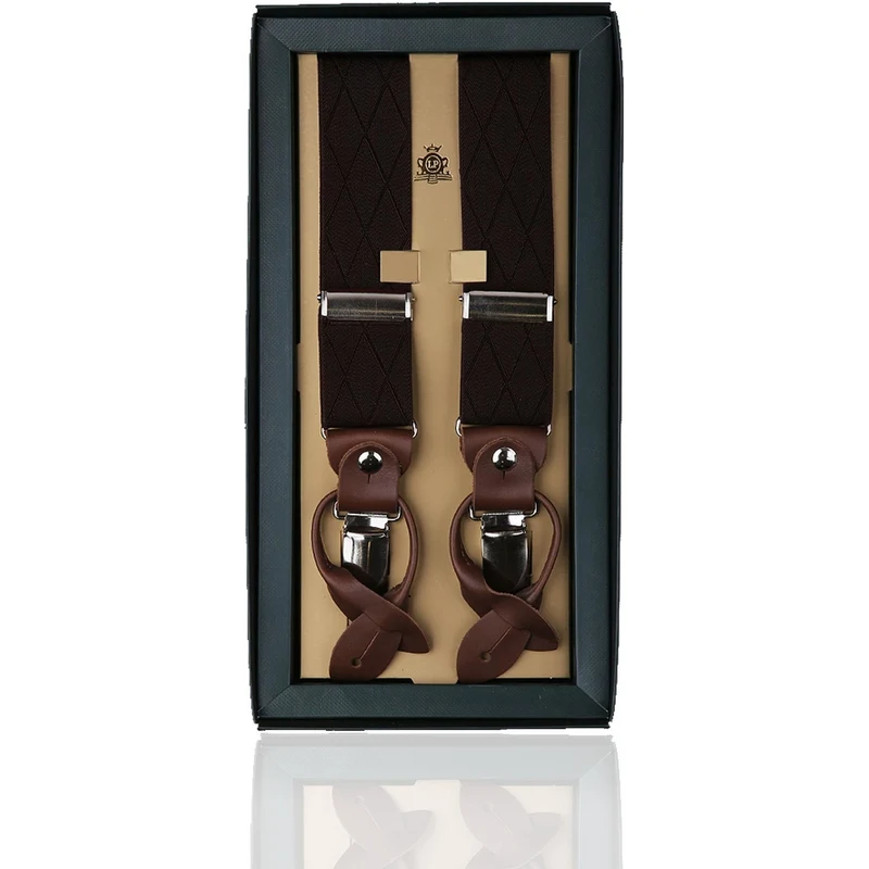 Kravatkolik Button Hole Jacquard Brown Suspenders PAN74