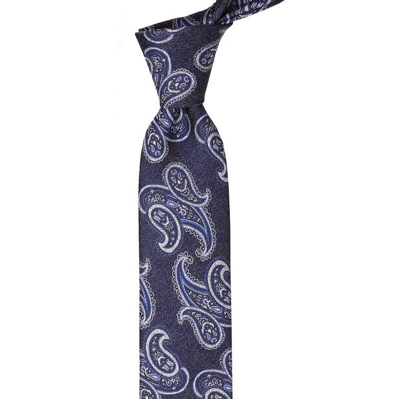 Kravatkolik Navy Blue - Brown Shawl Design Slim Tie SK7391