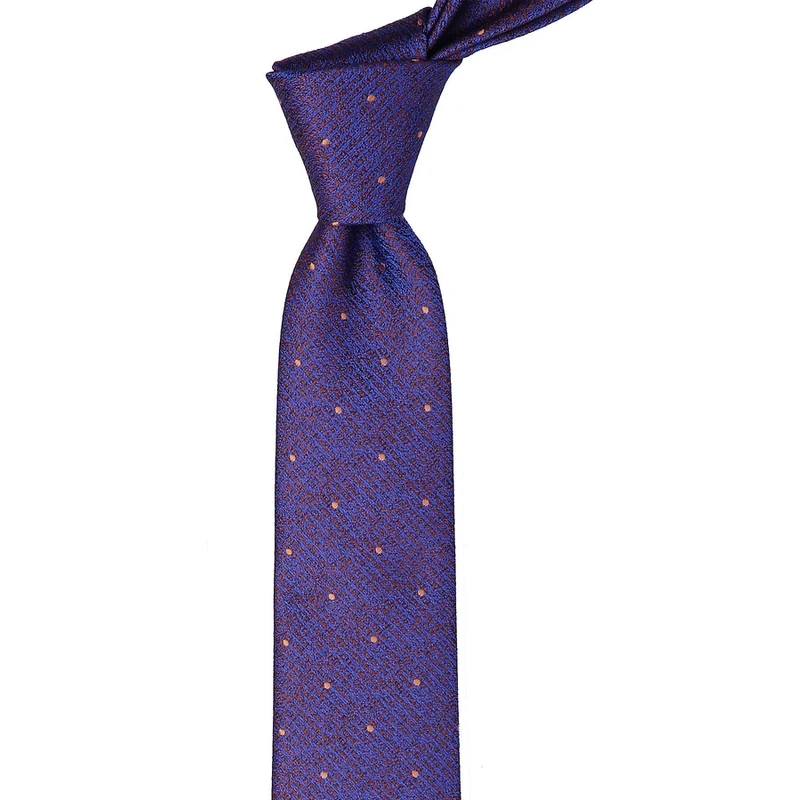 Kravatkolik Blue - Orange Polka Dot Pattern Slim Tie SK7496
