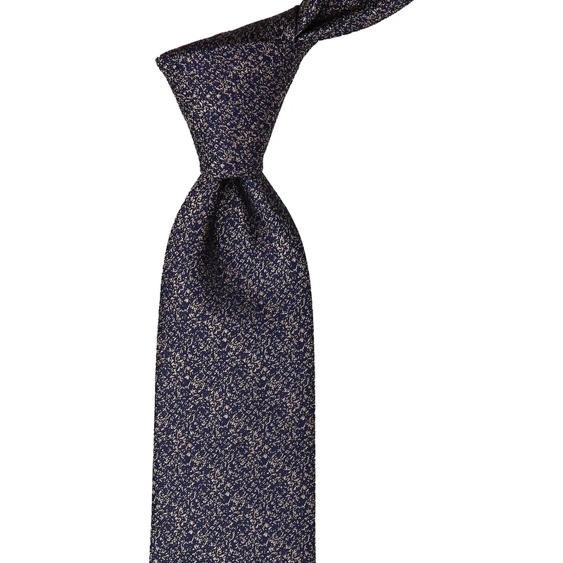 Kravatkolik Beige - Navy Blue Sand Pattern Handkerchief Classic Tie KK9761
