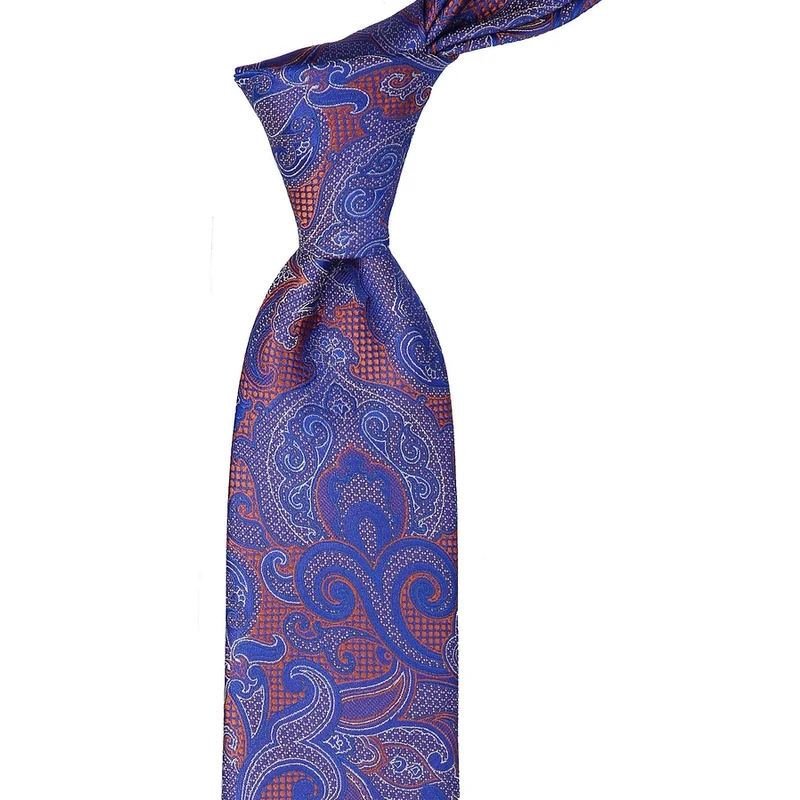 Kravatkolik Orange - Blue Shawl Patterned Classic Tie KK9763