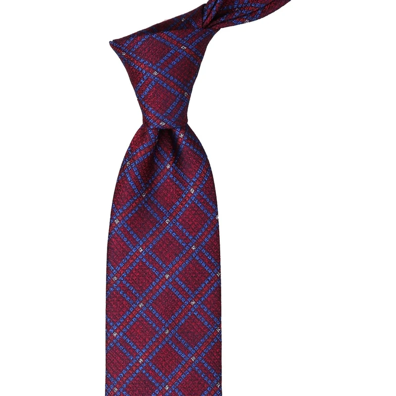 Kravatkolik Red Plaid Patterned Handkerchief Classic Tie KK9778