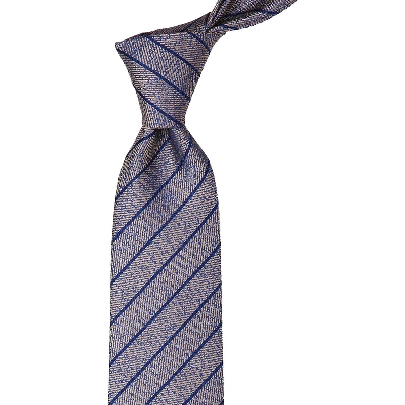 Kravatkolik Gold Color - Blue Line Patterned Classic Tie KK9853