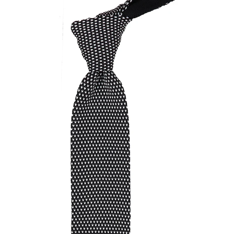 Kravatkolik Black - White Dotted Knit Tie 8226