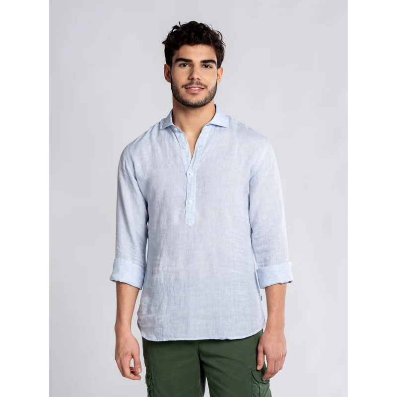 Panareha MAMANUCA Linen Polera Shirt light blue PS7707