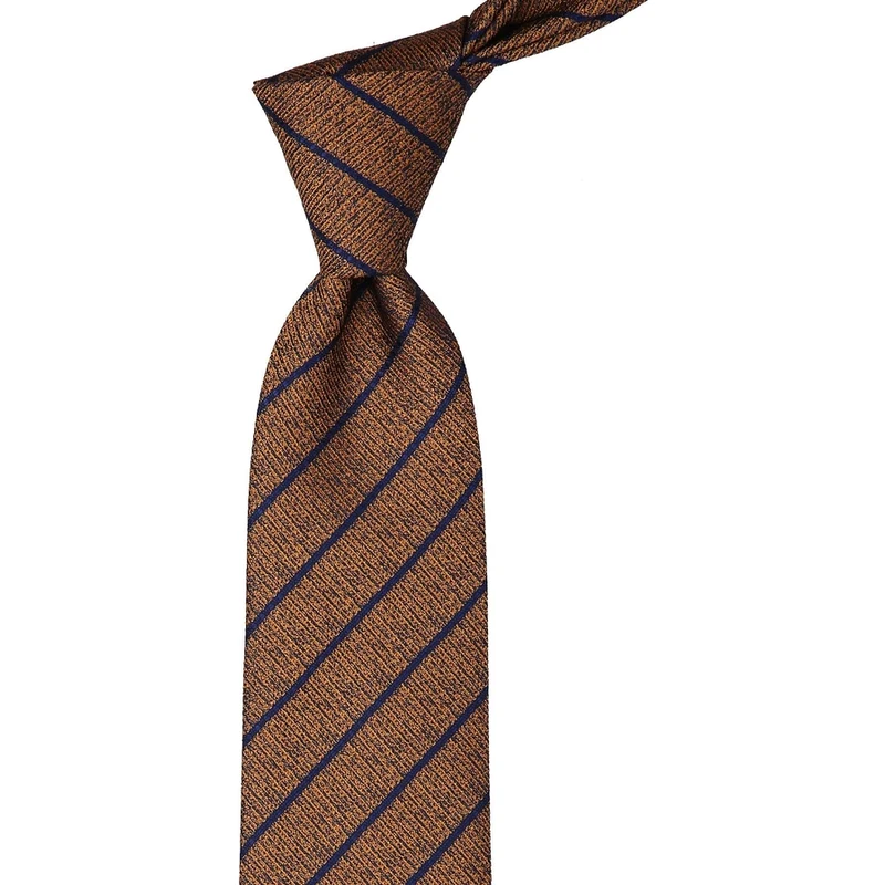 Kravatkolik Classic Tie With Saffron Line Pattern Handkerchief KK9994