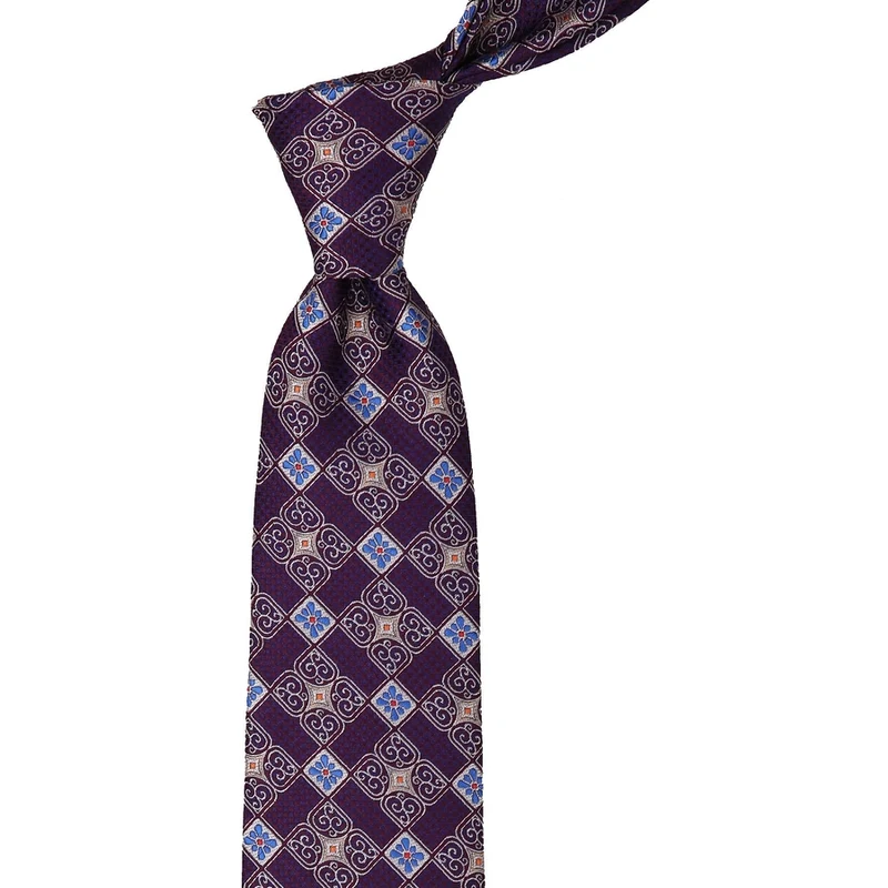 Kravatkolik Classic Tie With Plum Patterned Handkerchief KK10213