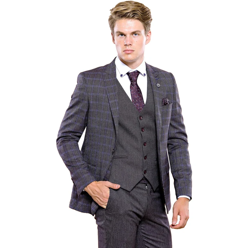 Plaid Slim Fit Vested Men's Suit | Wessi