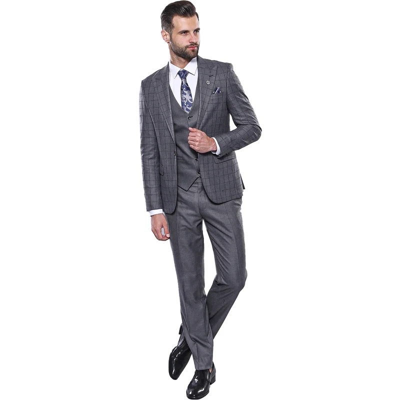 Grey Vested Checked Suit | Wessi
