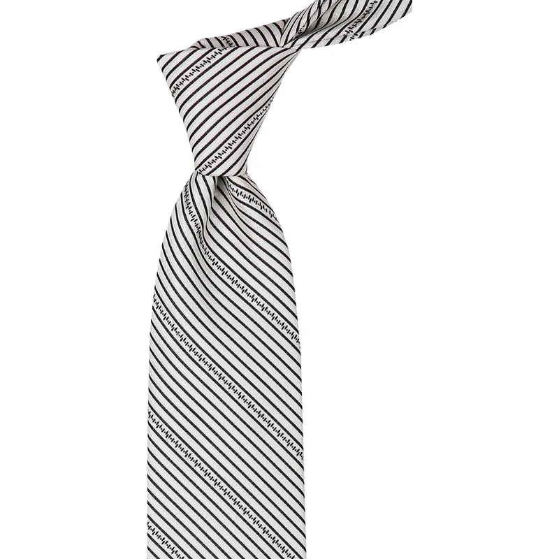 Kravatkolik Cream Line Pattern Silk Tie İK427